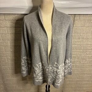 BENEDETTA B Knitwear Grey Jacquard Cardigan Sweater L Merino Wool Cashmere Blend